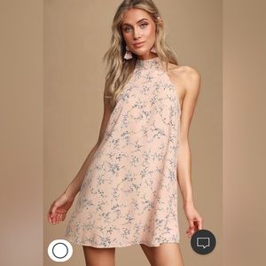 Pink Floral High Neck Dress